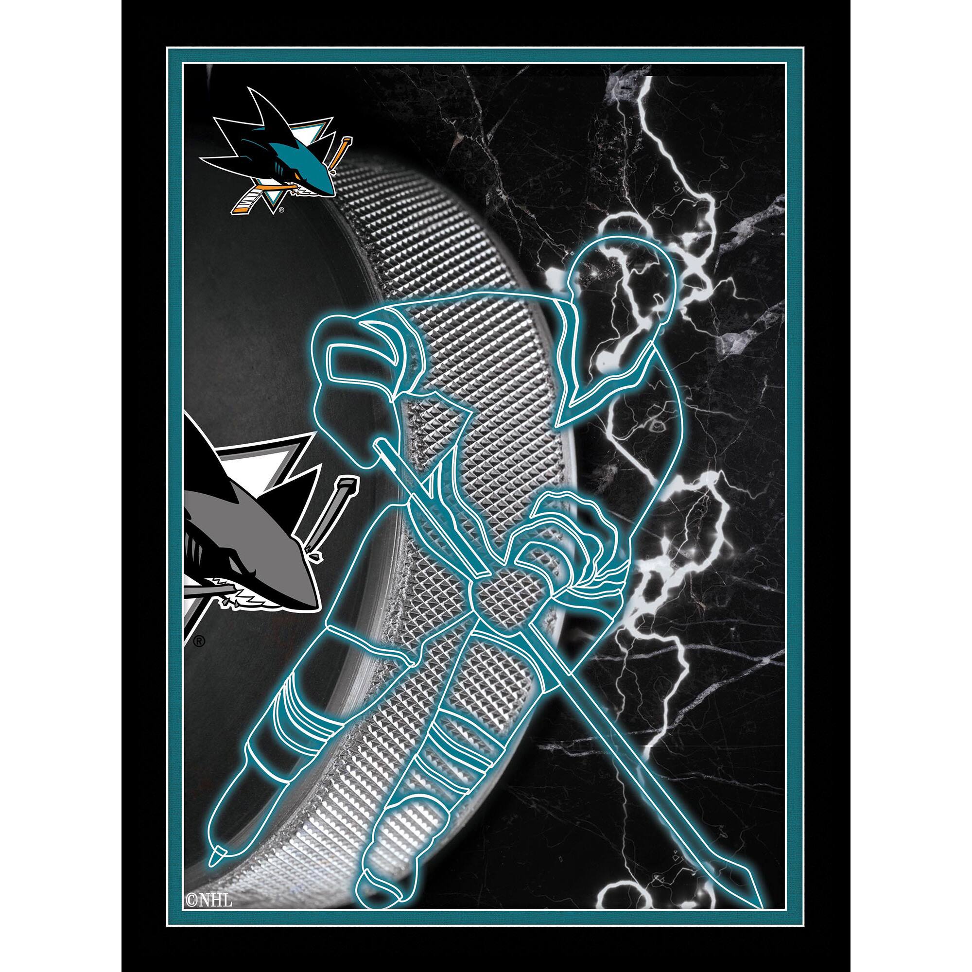 Black San Jose Sharks 12'' x 16'' Framed Neon Player Print