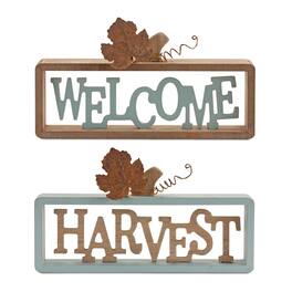 BreeBe - Welcome Harvest Tabletop Sign (Set of 2) - Brown, Blue