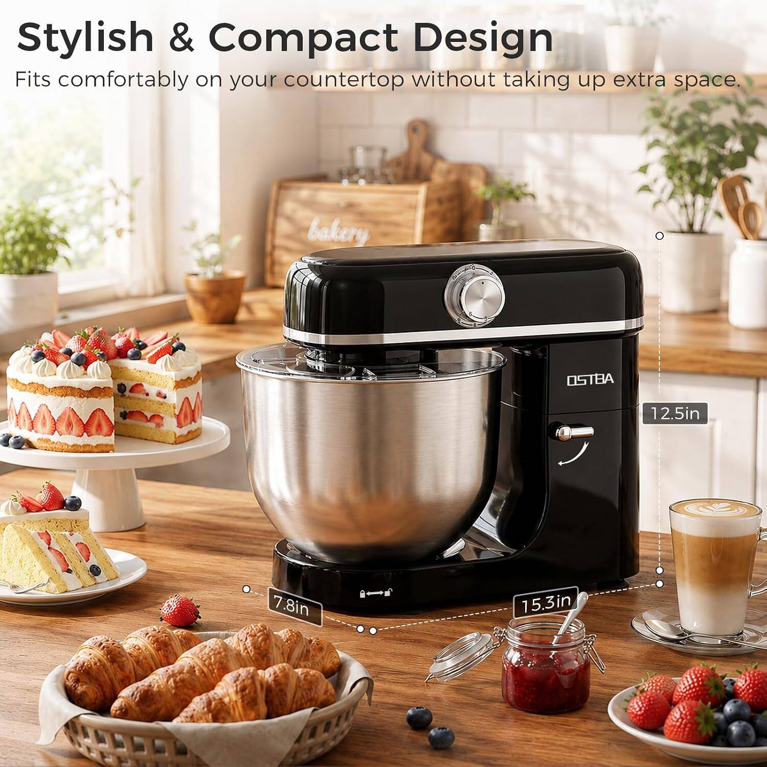 OSTBA 6.3QT Stand Mixer, 6 Speed Tilt Head Electric Kitchen Mixer