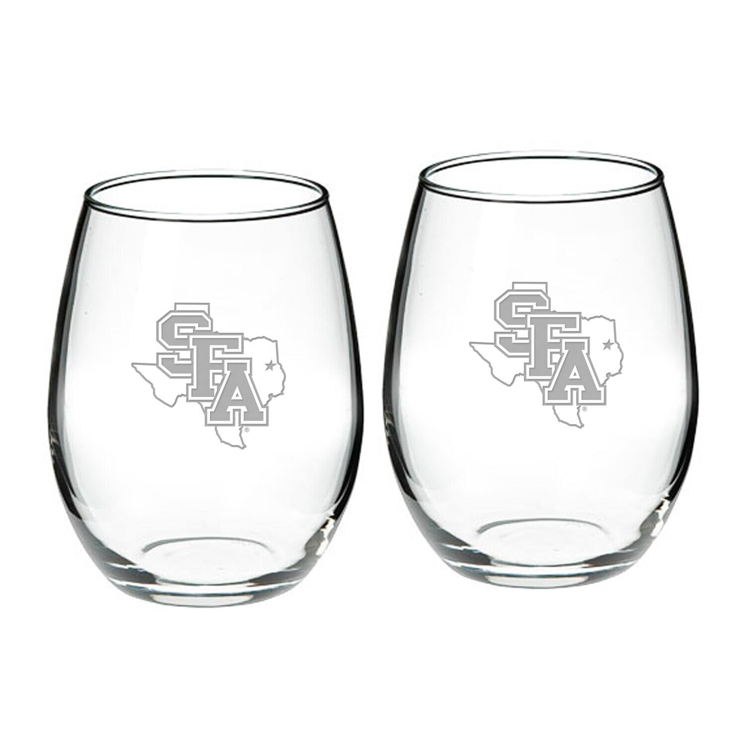 Front. Jardine - Stephen F Austin Lumberjacks 21oz. Two-Piece Stemless Wine Glass Set - Multicolor.