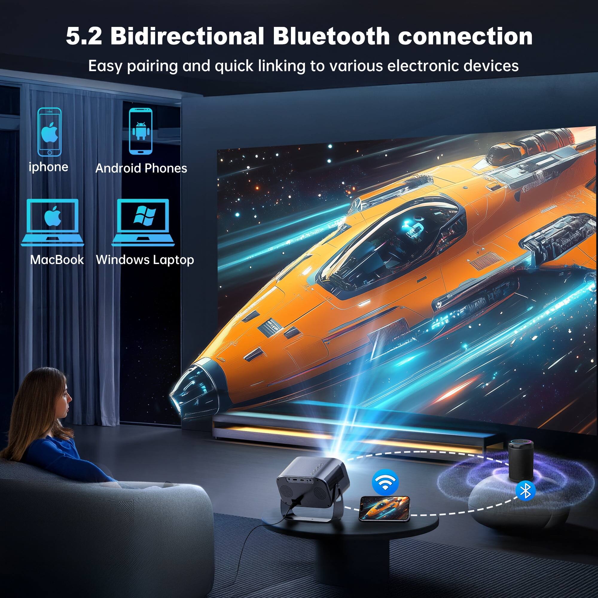 5.2 Bidirectional Bluetooth connection  
Easy pairing and quick linking to various electronic devices  
iphone  
Android Phones  
MacBook  
Windows Laptop