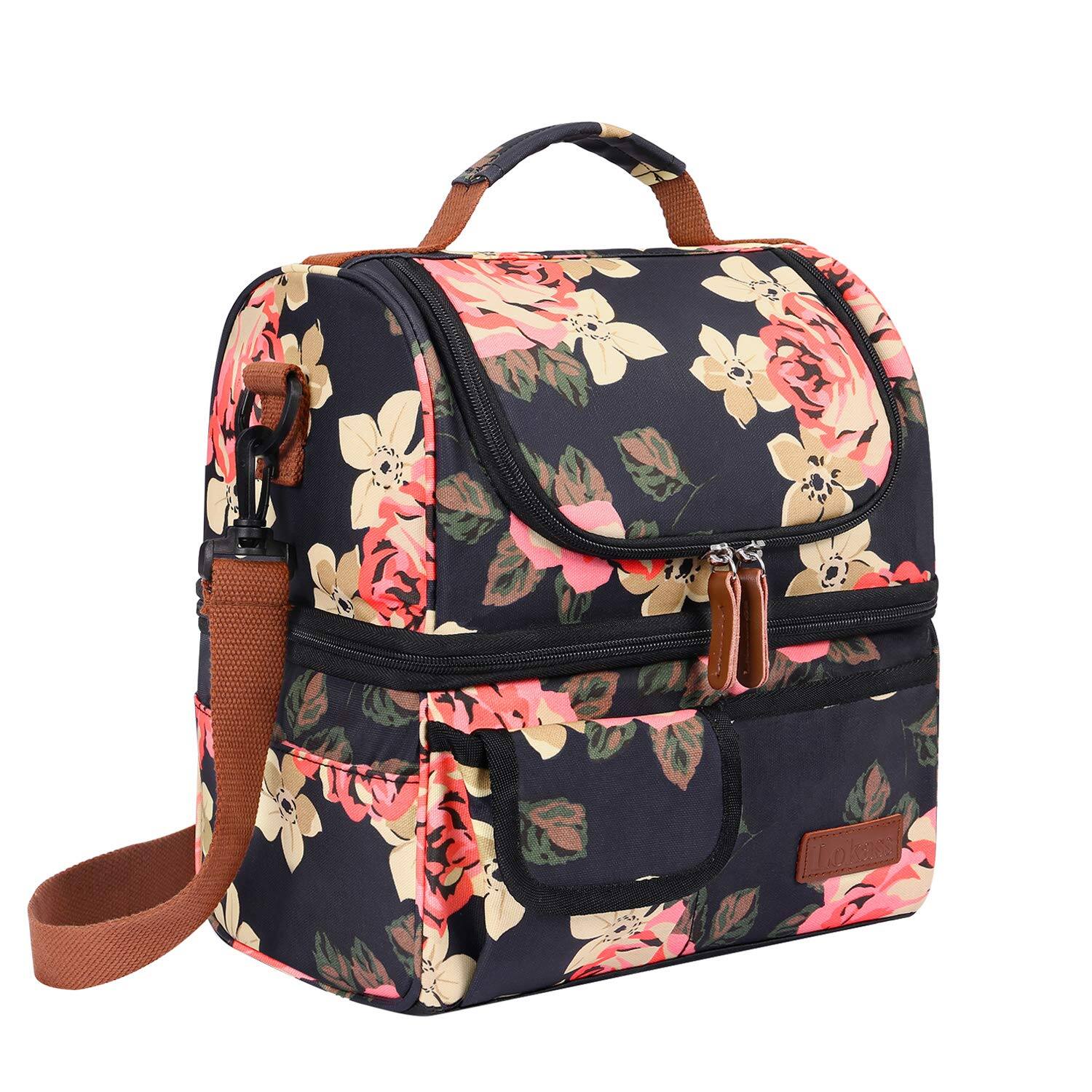Front. Live At Space - Personalized Lunch Bag For Women Work  16l Initial Insulated Box Adult womens Gift Leakproof Lunchbag With Adjustable - Black Peony.