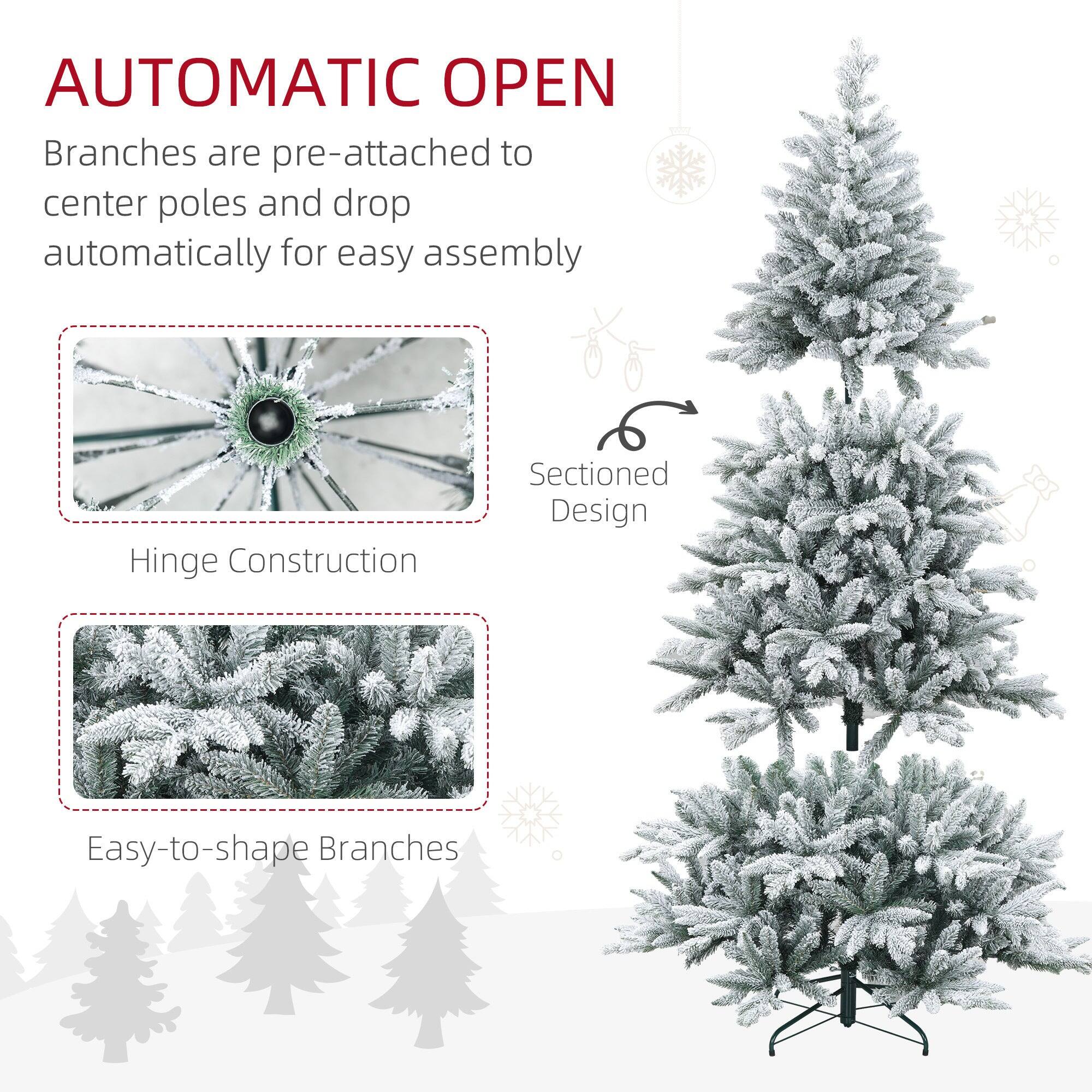 **AUTOMATIC OPEN**

Branches are pre-attached to center poles and drop automatically for easy assembly

- Hinge Construction
- Sectioned Design
- Easy-to-shape Branches