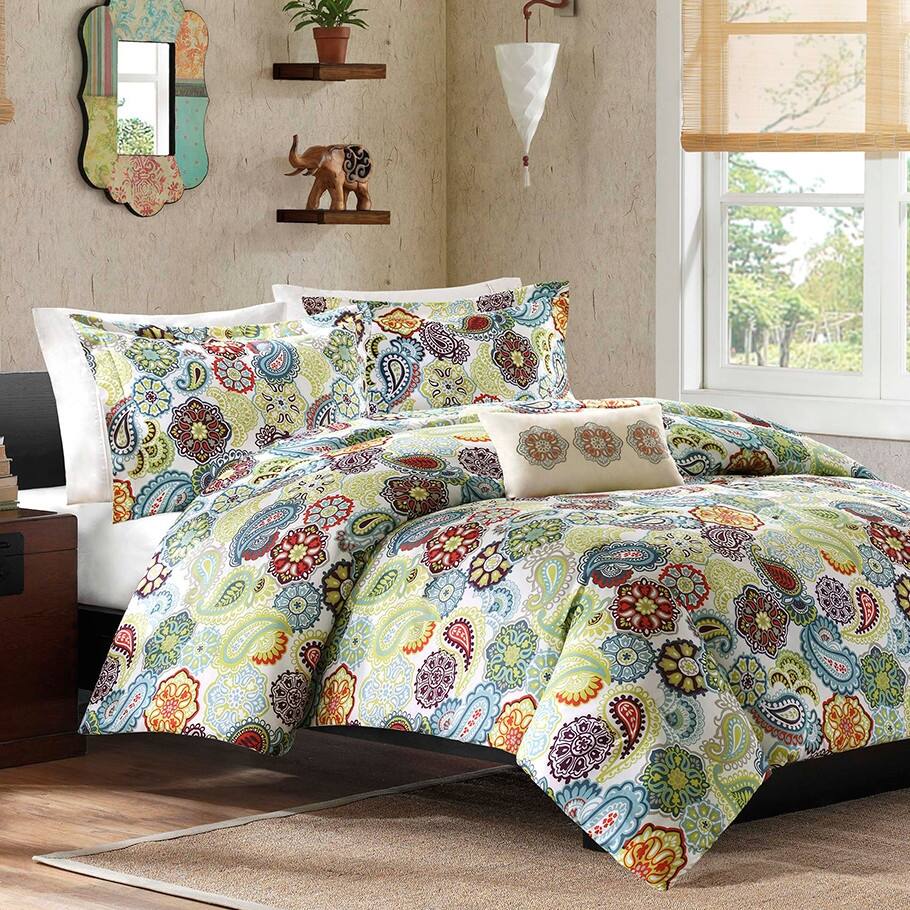 Hivvago - King size Multi Color Paisley 4 Piece Bed Bag Comforter Set - MultiColor