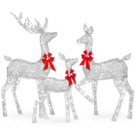 Best Choice Products - 6.5ft 3-Piece Lighted Christmas Deer Set Outdoor Yard Decoration w/ 385 LED Lights, Stakes - Silver