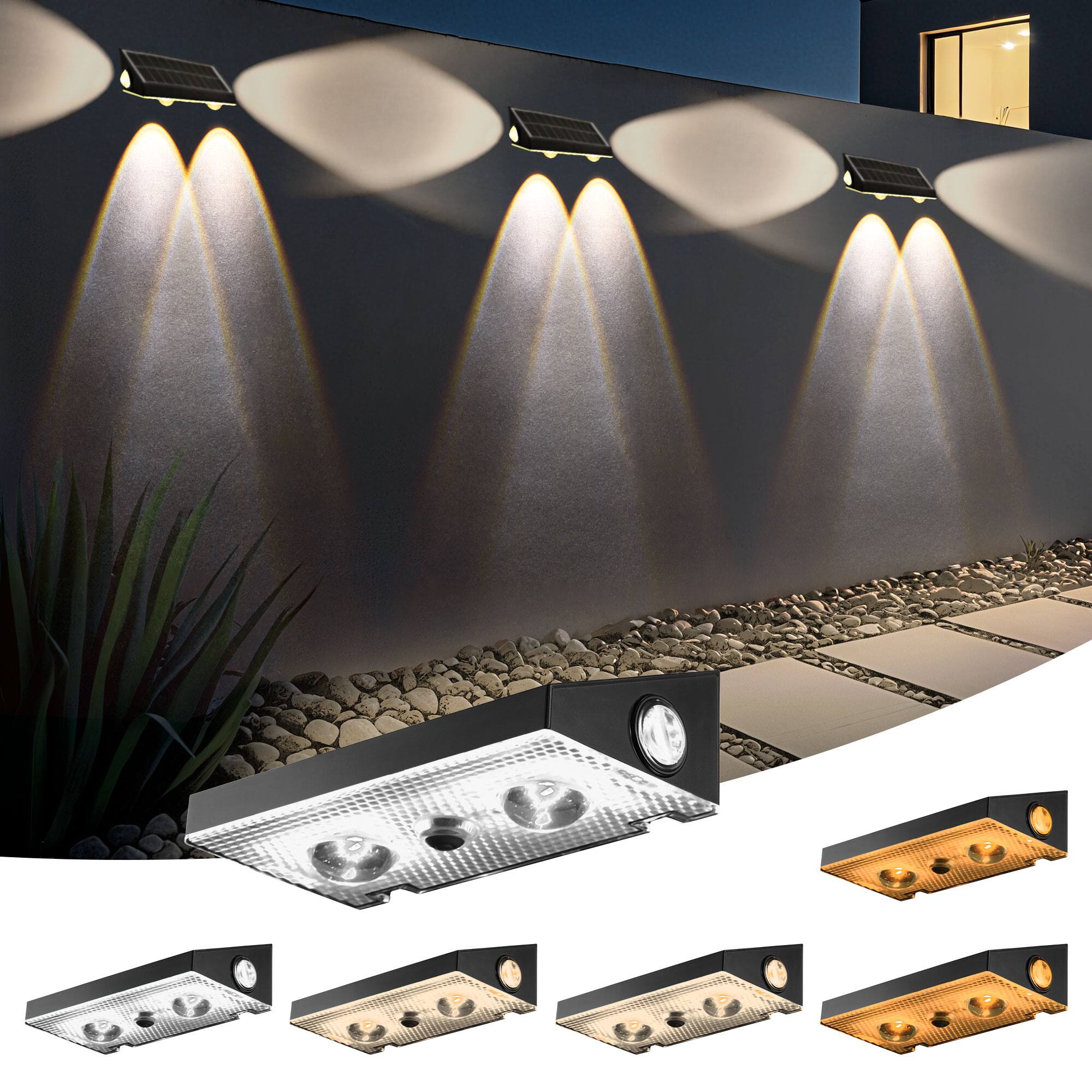 Front. Unique Bargains - Solar Fence Lights Outdoor 6pcs CCT Warm White Cool White 3-Way Solar Deck Lights IP65 Waterproof for Outside Stairs - White Warm Cool.