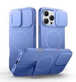 SURITCH - Bumper Case for iPhone 16 Pro Max with Camera Cover, Compatible with MagSafe,Kickstand, Shockproof Slim Protective Cover - Starlight Blue