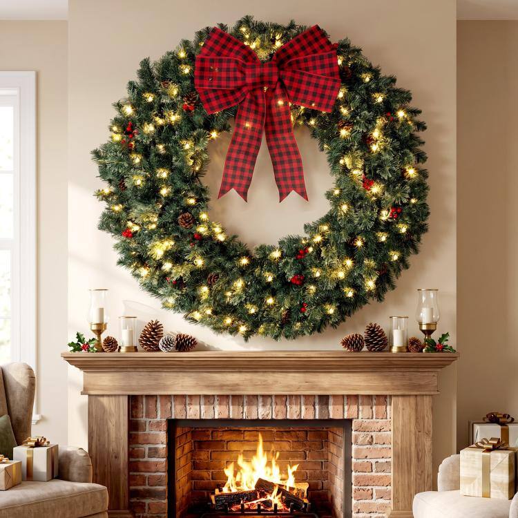 Alt View 1. PULUZ - 48 in Pre-Lit Crestwood Spruce Artificial Christmas Wreath - Green.