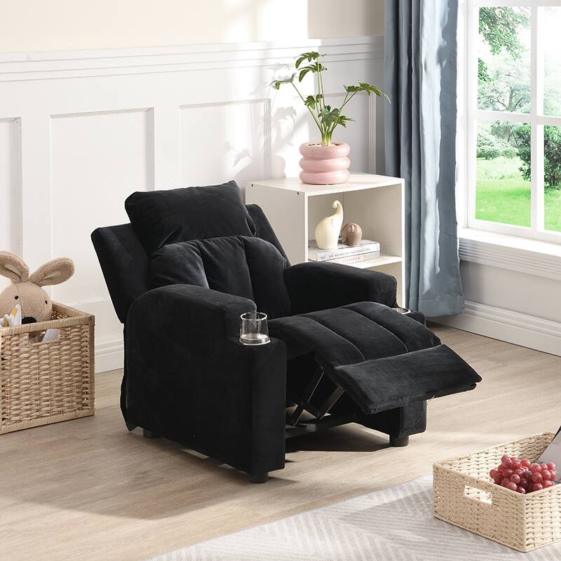 Left. GOODSILO - Kids Recliner Chair with Cup Holders, Footrest & Headrest - Upholstered Toddler Couch - Black.