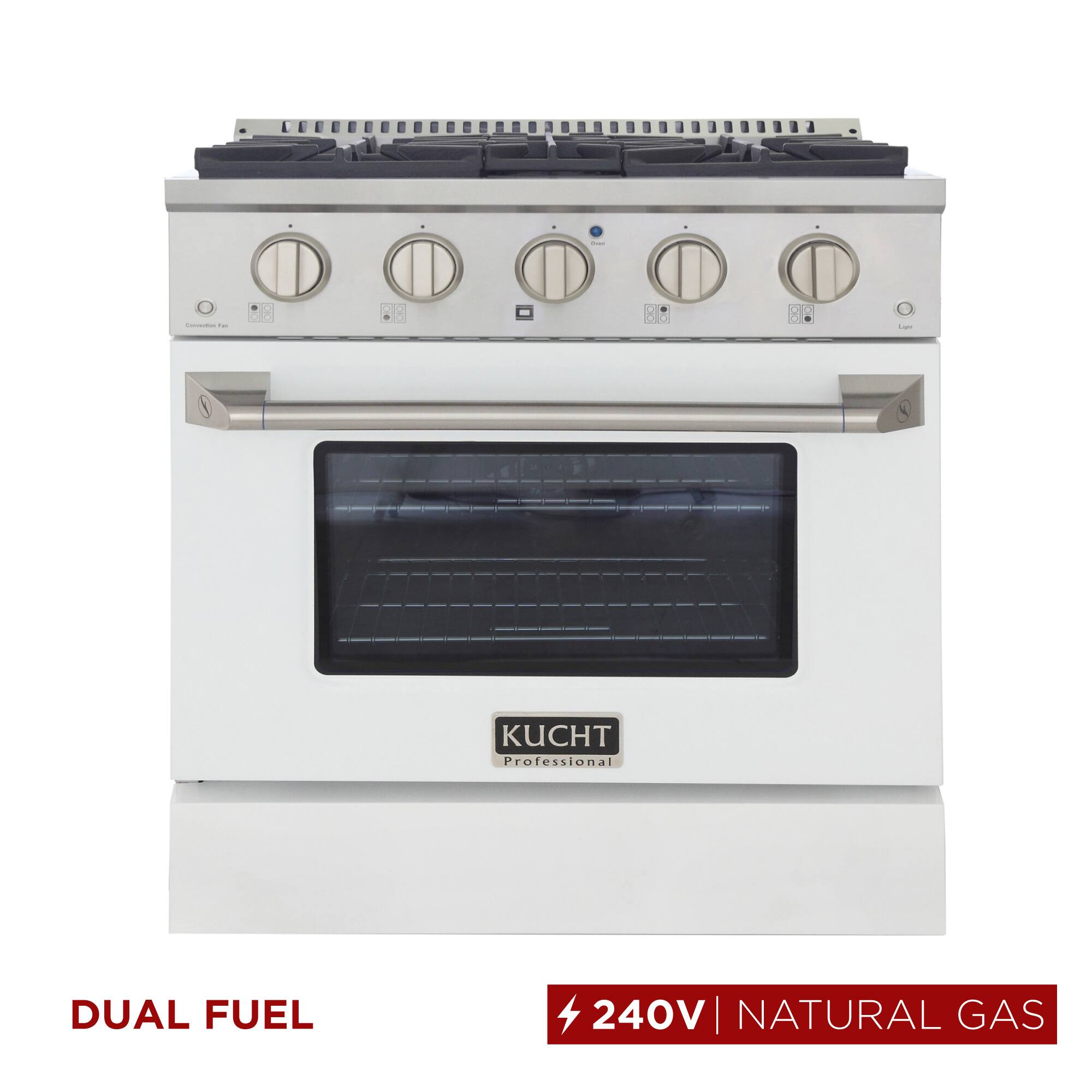 Kucht - 30" Dual Fuel Range for NG, 4.2 cu. ft., SS/White Door, Sealed Burners, Convection Oven - White