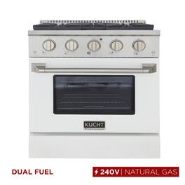 Kucht - 30" Dual Fuel Range for NG, 4.2 cu. ft., SS/White Door, Sealed Burners, Convection Oven - White