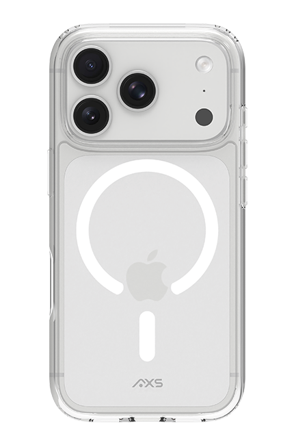 Angle. AXS - AXS Ultra Case + Armorglass Pro Screen + 30W Basic Charger - iPhone 17 Pro - Clear.