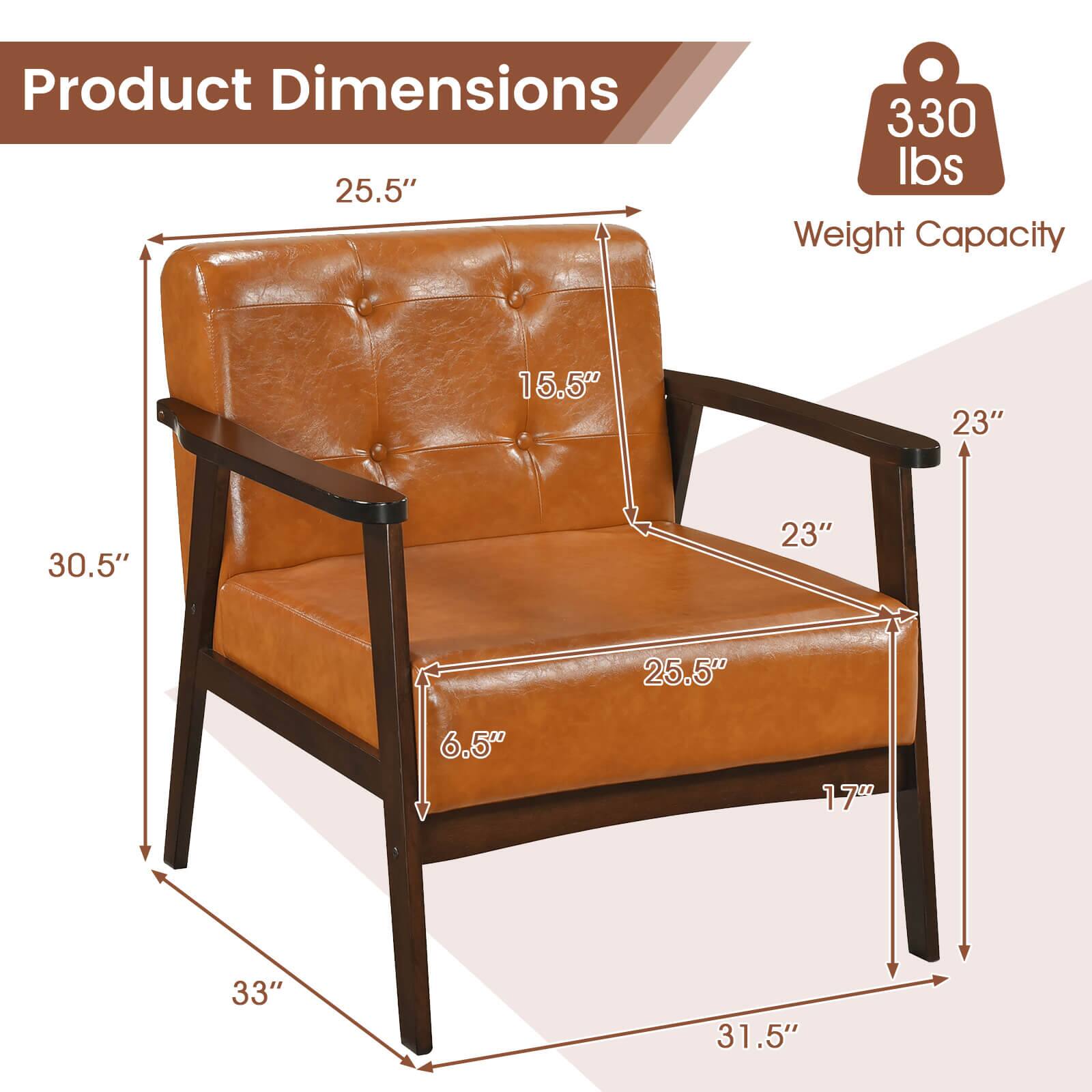 Product Dimensions  
25.5" x 30.5" x 33"  
Weight Capacity: 330 lbs  
Seat Dimensions: 25.5" x 17" x 6.5"  
Armrest Height: 23"  
Back Height: 25.5"  
Overall Height: 31.5"