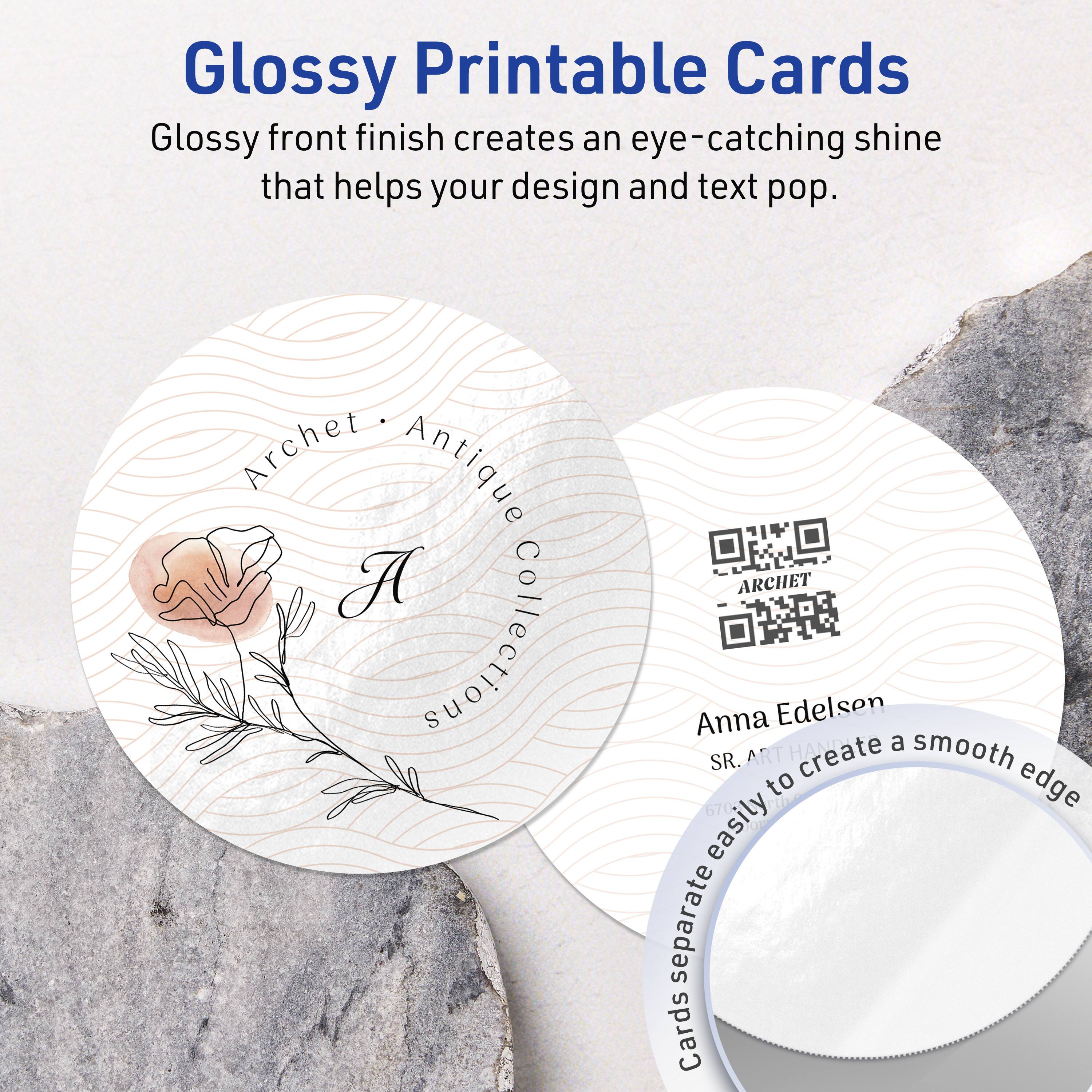 Glossy Printable Cards

Glossy front finish creates an eye-catching shine that helps your design and text pop.

Archet Antique Collection

Anna Edelson
SR. ART

Cards separate easily to create a smooth edge