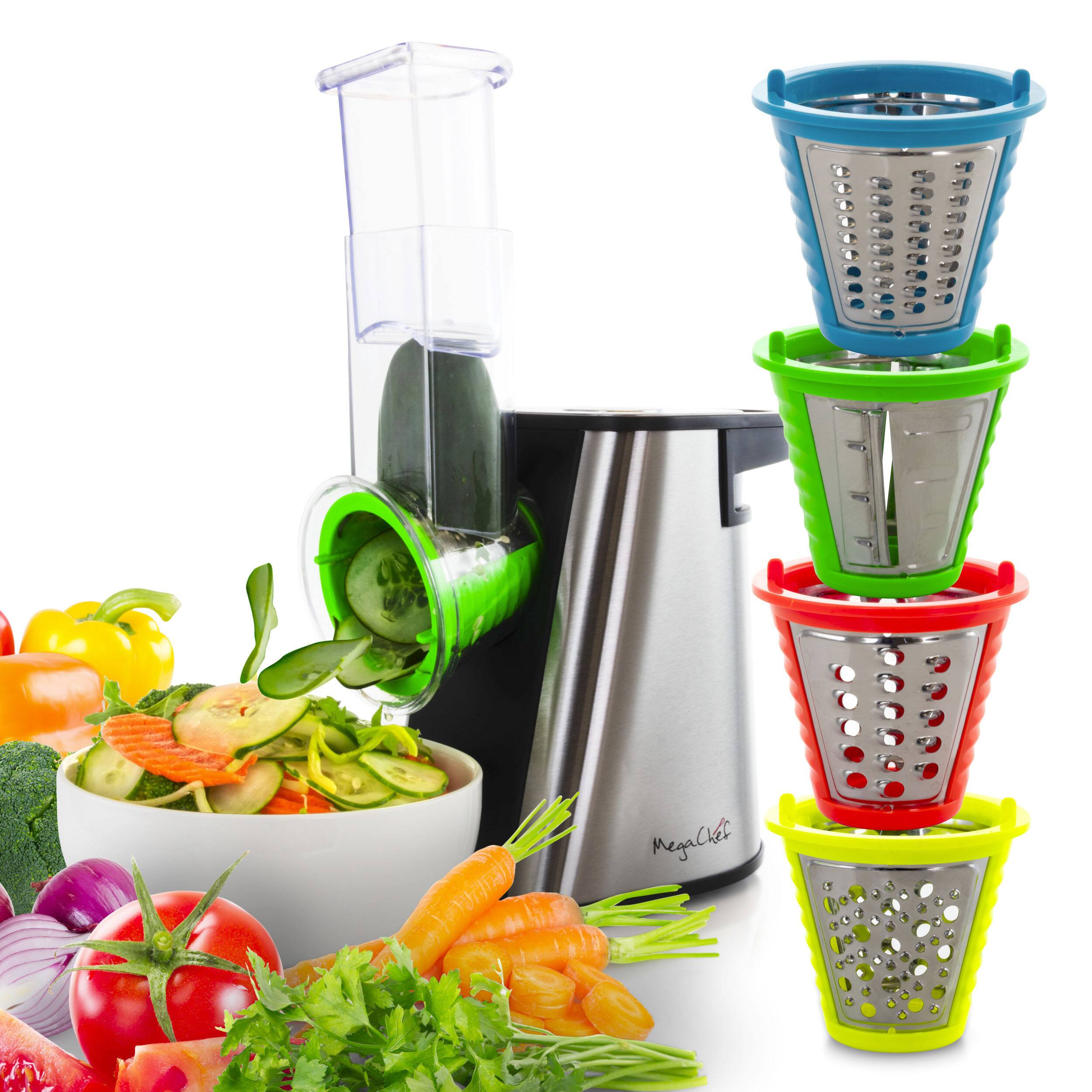 Alt View 7. MegaChef - Megachef 4 in 1 Stainless Steel Electric Salad Maker with One-Touch Control and Attachments - Silver.