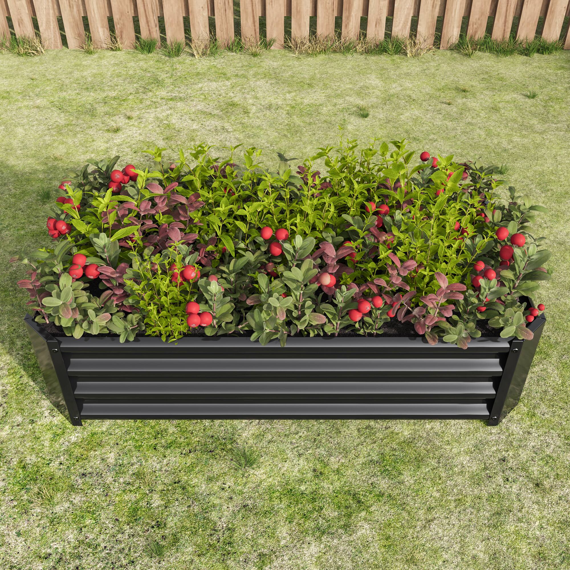 Alt View 2. PAIHOME - Metal Raised Garden Bed, 4×2×1 ft Rectangle Raised Planter for Flowers Plants, Vegetables Herb, Garden Decor - Black.