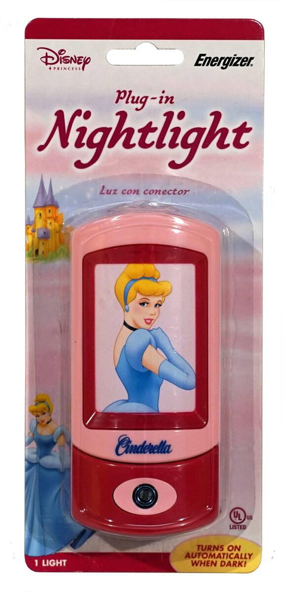 Disney Princess  
Energizer  
Plug-in Nightlight  
Luz con conector  
Cinderella  
1 Light  
Turns on automatically when dark!  
UL Listed