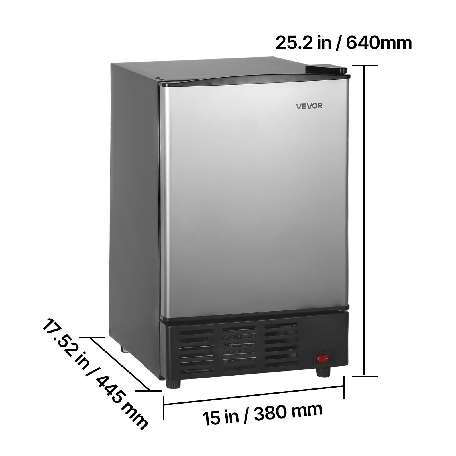 25.2 in / 640mm  
17.52 in / 445mm  
15 in / 380 mm