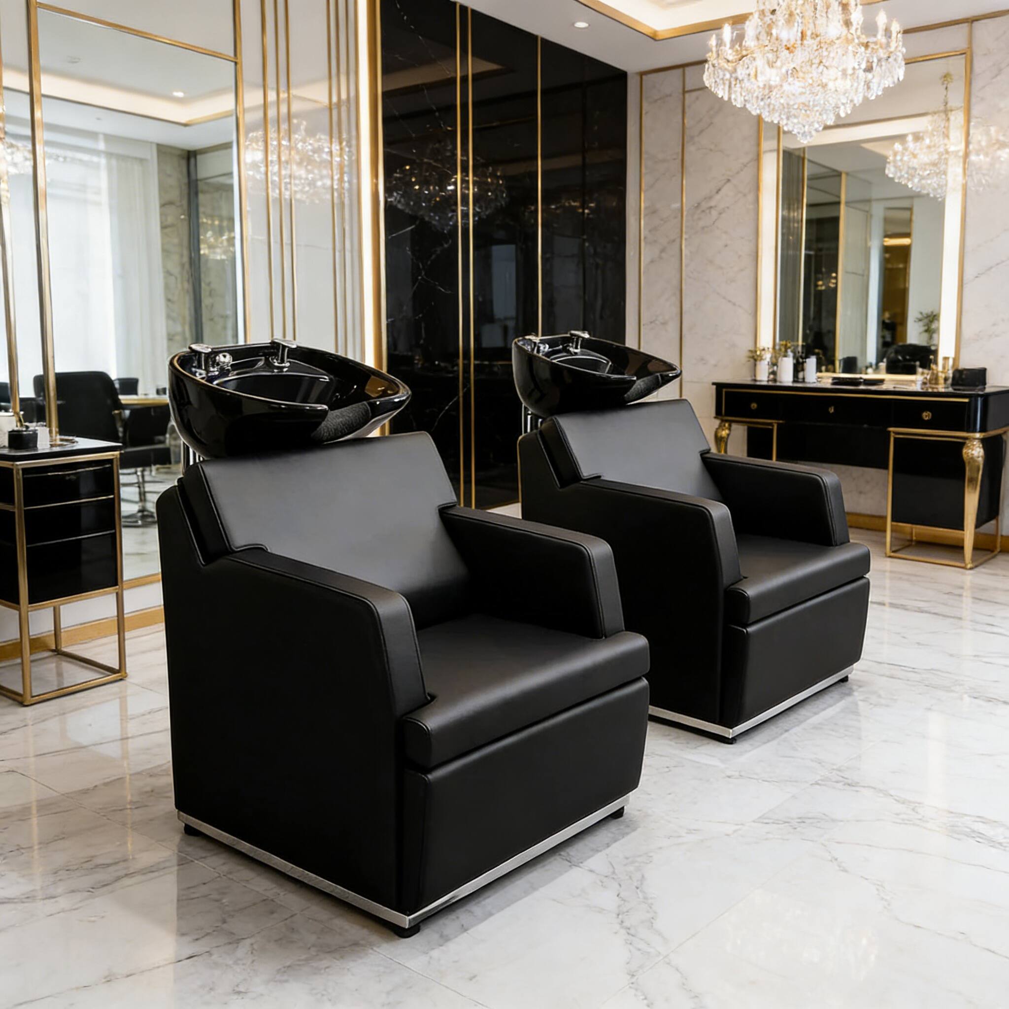 Alt View 5. Winado - Salon Backwash Unit Shampoo Chair with Tilting Porcelain Bowl & Retractable Sprayer & Rubber Neck Rest for Barbershop - Black.