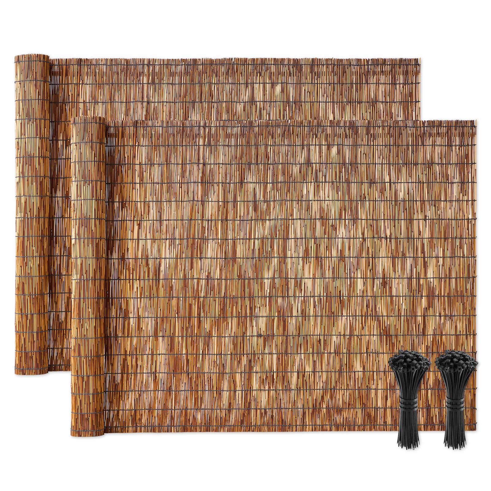 Front. VEVOR - Natural Reed Fencing, 4 ft x 16.4 ft, 2 Pack Decorative Natural Reed Fencing Roll, Decorative Fence for Divider - Brown.