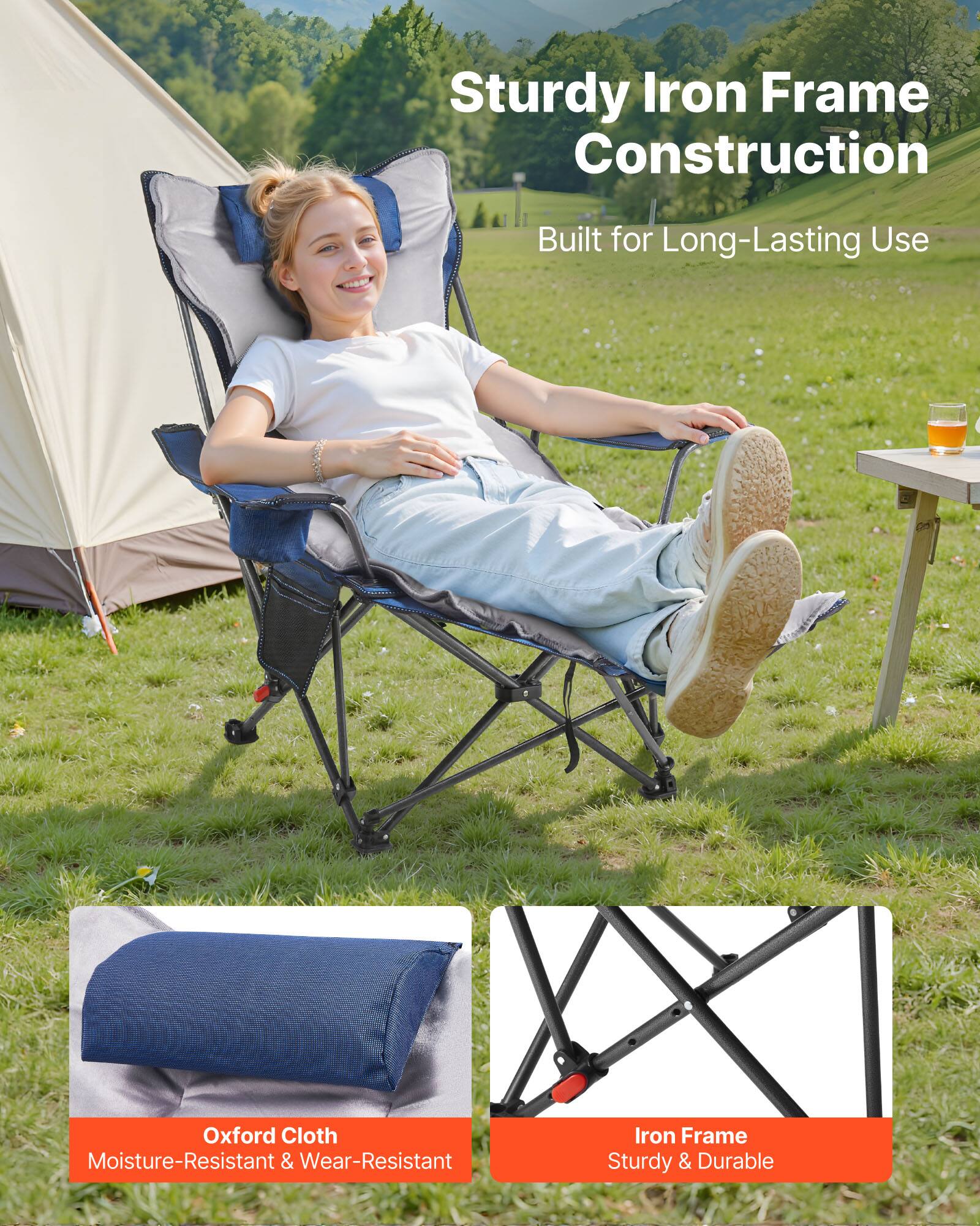 Sturdy Iron Frame Construction  
Built for Long-Lasting Use  

Oxford Cloth  
Moisture-Resistant & Wear-Resistant  

Iron Frame  
Sturdy & Durable