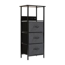 Emma + Oliver - Charging Nightstand with 3 Fabric Drawers, 2 USB Ports, 1 Outlet - Charcoal Drawers/Black Frame