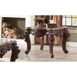 Manhattan Lane - Scalloped Marble Top End Table With Carved Floral Motifs - Brown