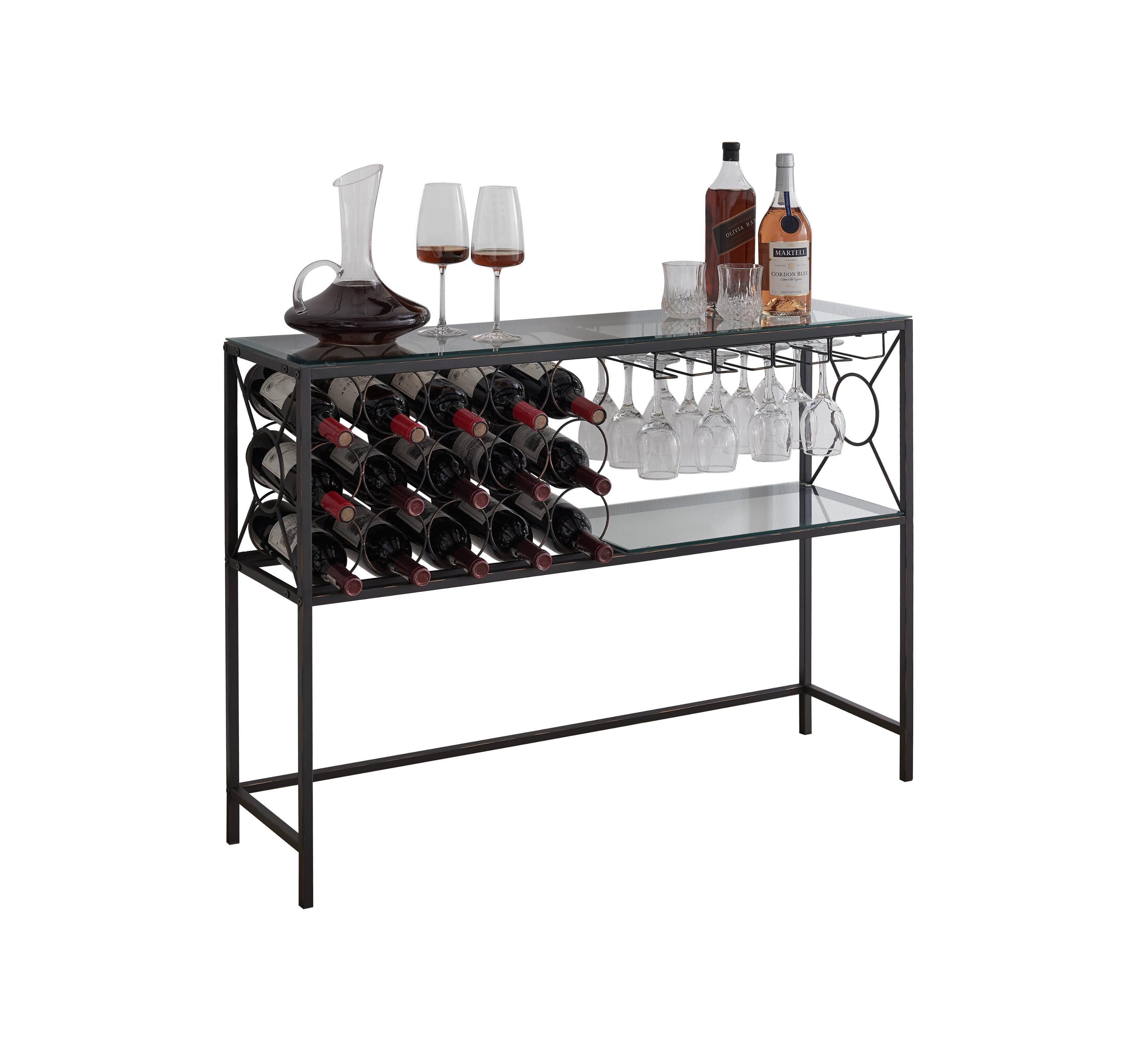 Kings Brand Furniture - Console Sofa Table with Wine Rack Storage, Wine Bar Cabinet with Wine Shelf and Glass Holder - Rust Copper