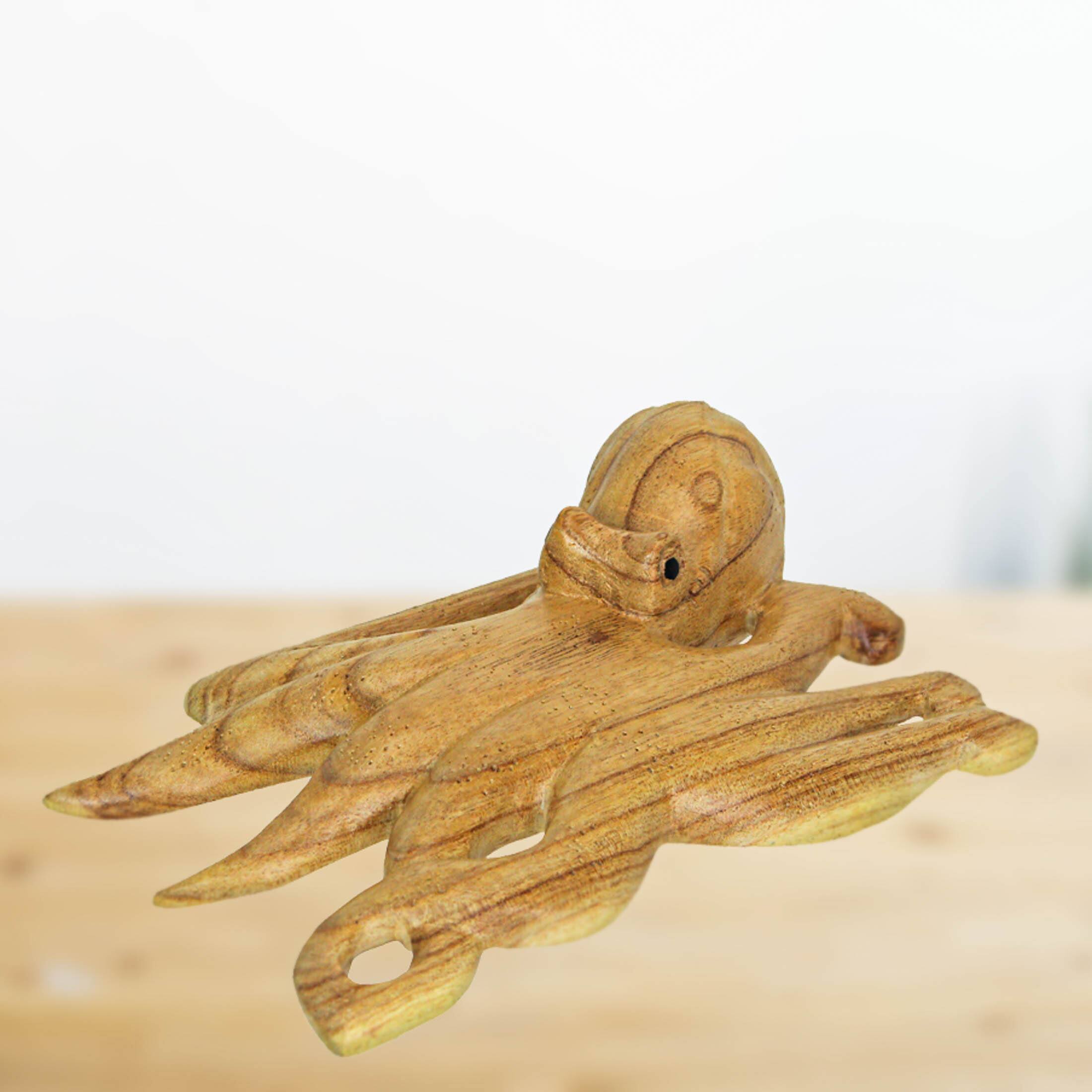 Alt View 4. Contrast Inc. - 8 Inch Wood Octopus Hand Carved Nautical Sculpture Sea Life Home Decor Ocean Art - Brown.