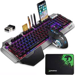 Earthley Blooms - Wireless Gaming And Mouse With Rainbow Led 16rgb Backlit Rechargeable Metal Panel Mechanical Feel - Wireless - Purple Mixed