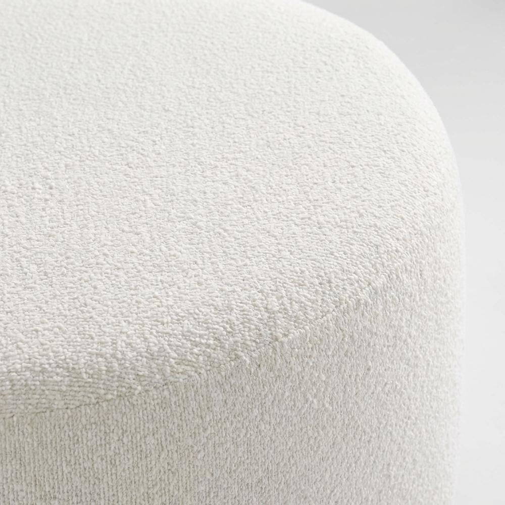 Alt View 1. Outdoor Escape - Dark beige boucle upholstered outdoor ottoman, versatile design, compact size - Brown.