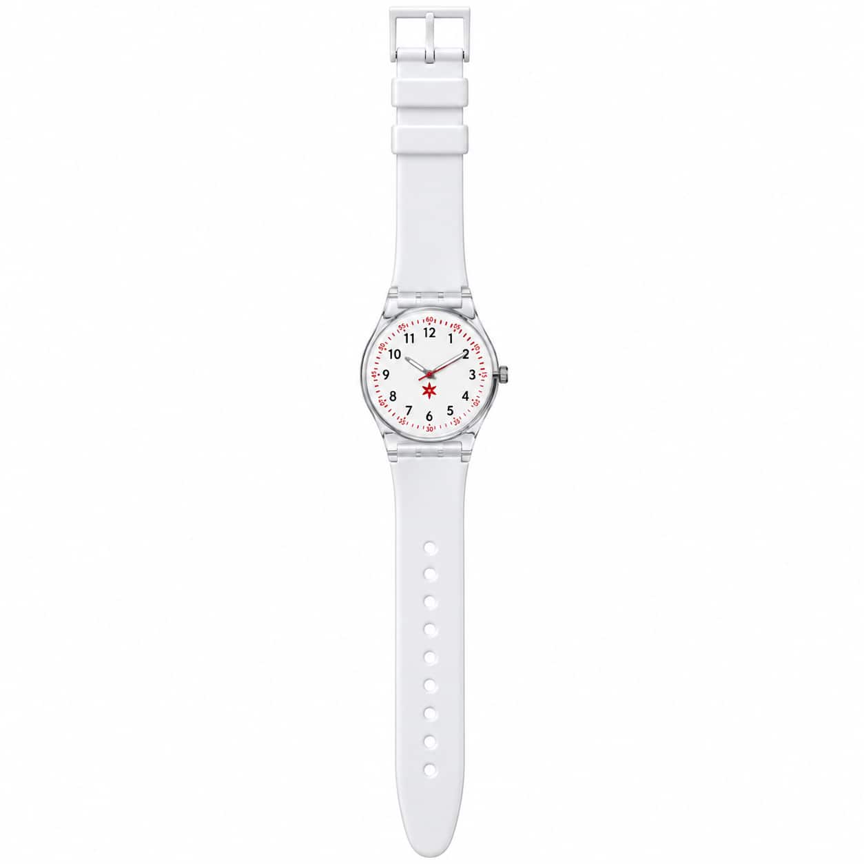 Dakota - Nurse Watch – Clear Case, Dial with Red Second Hand, Easy-Read Medical Watch for Nurses & Students - White