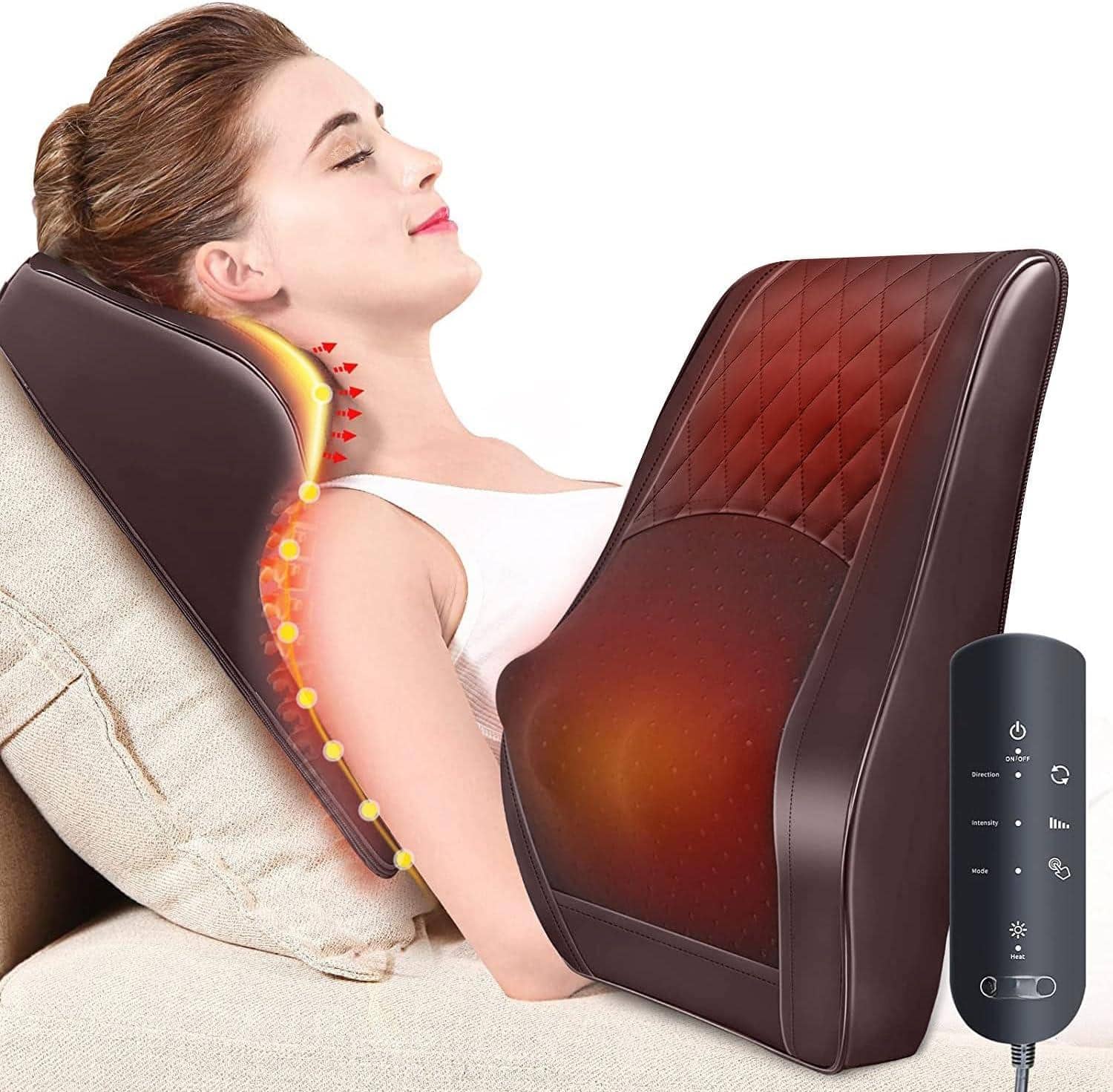 Live At Space - Heated 3D Kneading Massage Pillow for Neck Back Shoulder Leg Deep Tissue, 15"x13", Remote Control - 642146668050