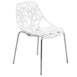 LeisureMod - Asbury Stackable Modern Dining Chair with Cut Out Design and Chrome Legs Side Chair for Home Living Room - White
