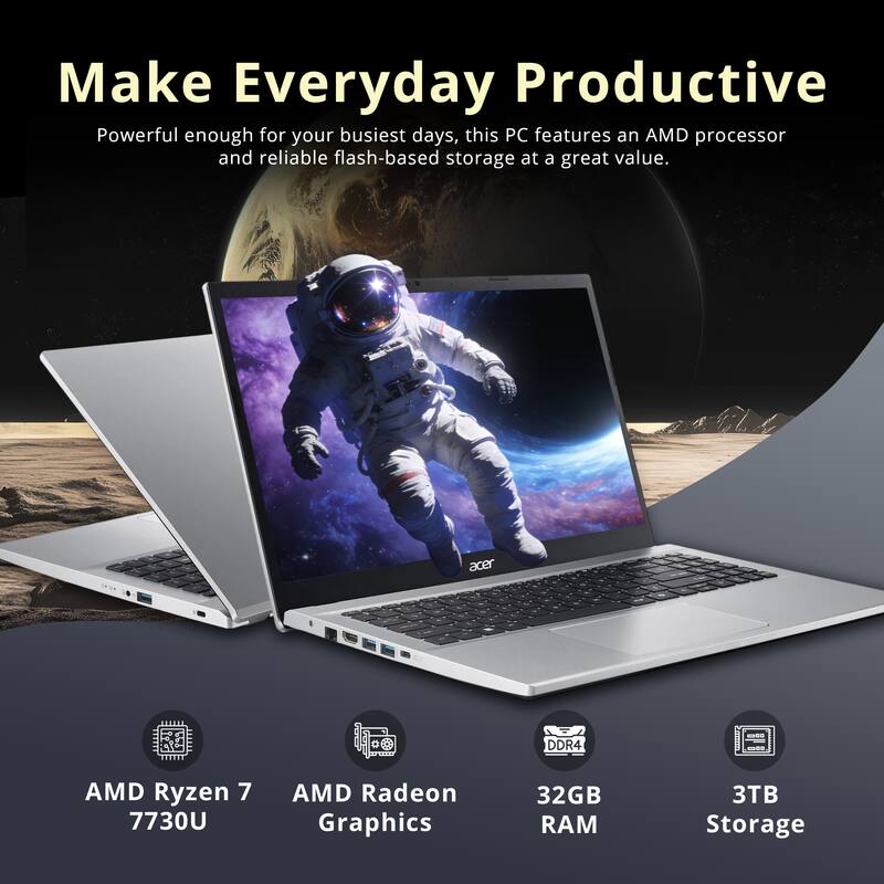 Make Everyday Productive

Powerful enough for your busiest days, this PC features an AMD processor and reliable flash-based storage at a great value.

- AMD Ryzen 7 7730U
- AMD Radeon Graphics
- 32GB RAM
- 3TB Storage