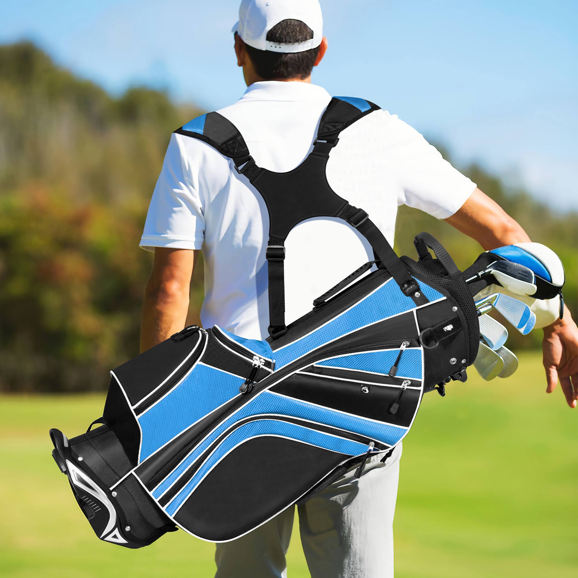 Alt View 3. Gymax - Gymax Golf Stand Bag 6 Way Divider Golf Carry Bag w/ Straps & 7 Storage Pockets Blue - Blue.
