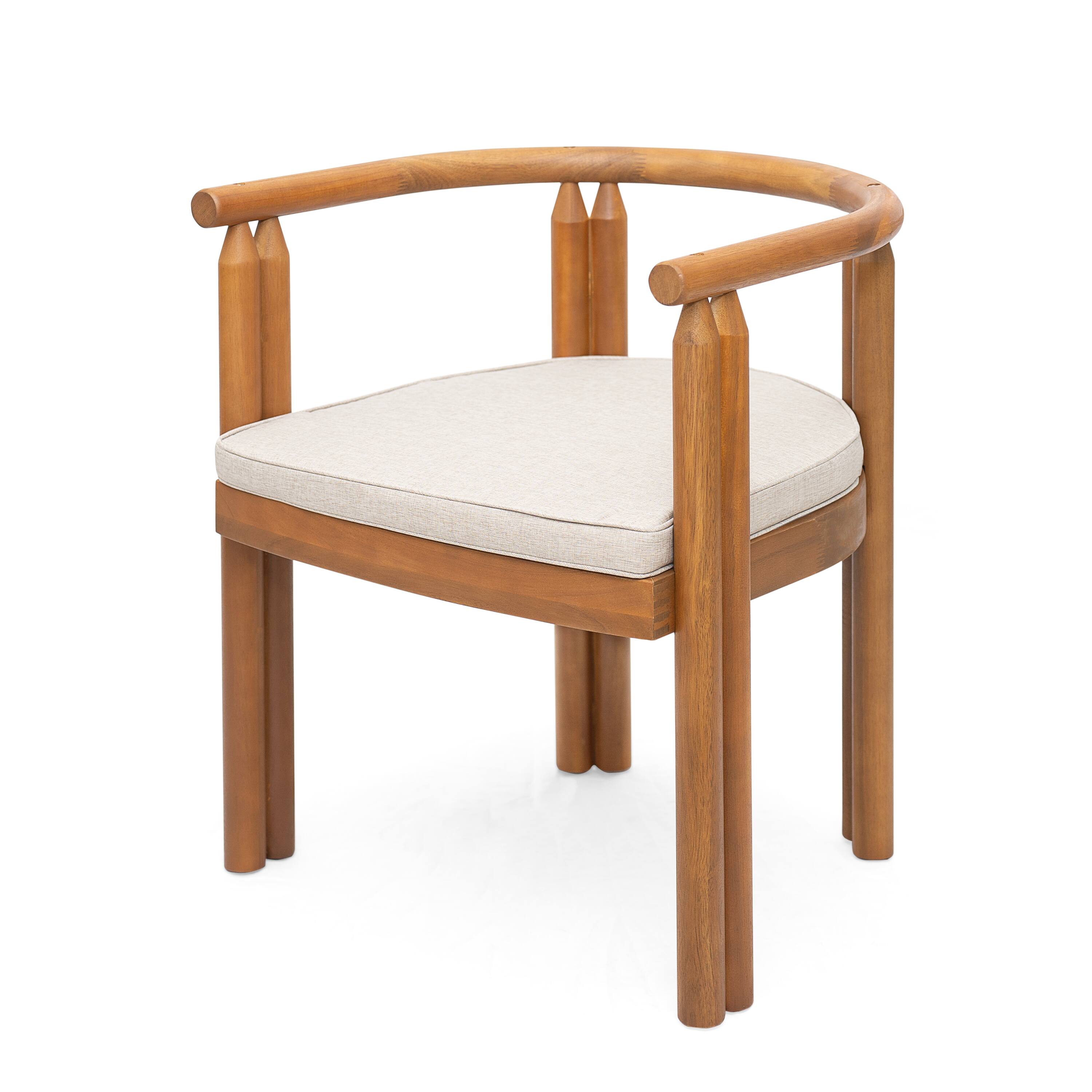 Alt View 1. Mondawe - Set of 2 Acacia Wood Armrest Dining Chair with Cushion - Teak+ Beige.