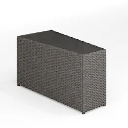 Martha Stewart - Bedford Outdoor Rattan Wicker Patio Side Table with Inset Tempered Glass Top - Gray