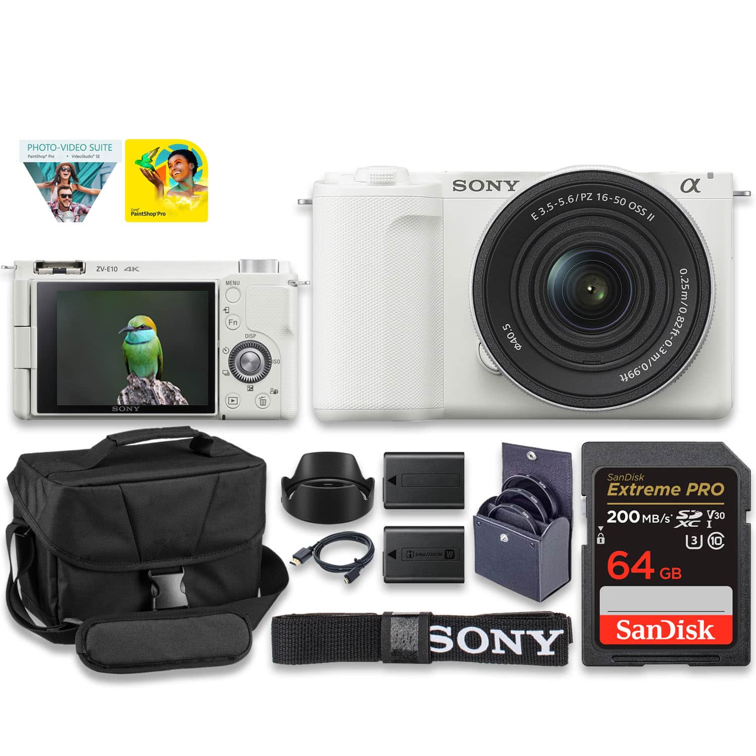 Bundle - Sony - ZV-E10 Camera with 16-50mm Lens, Extra Battery, 64GB Card & Case - White price history on PriceWatchPro