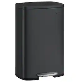 Songmics Home - 13 Gallon (50 L) Trash Can, Stainless Steel Kitchen Garbage Can, Recycling or Waste Bin, Soft Close, Step-On Pedal - Black