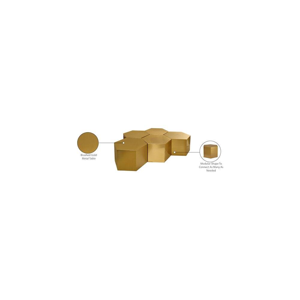 Brushed Gold Metal Table  
Modular Shape to Connect As Many As Needed