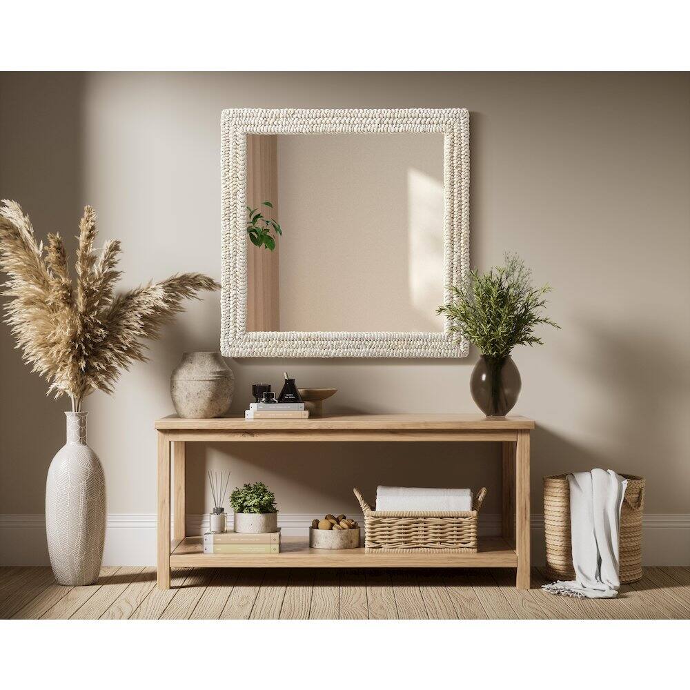 Alt View 3. Elegant Decor - Rectangle Cornhusk Mirror 36x36 in Linen White - Linen White.