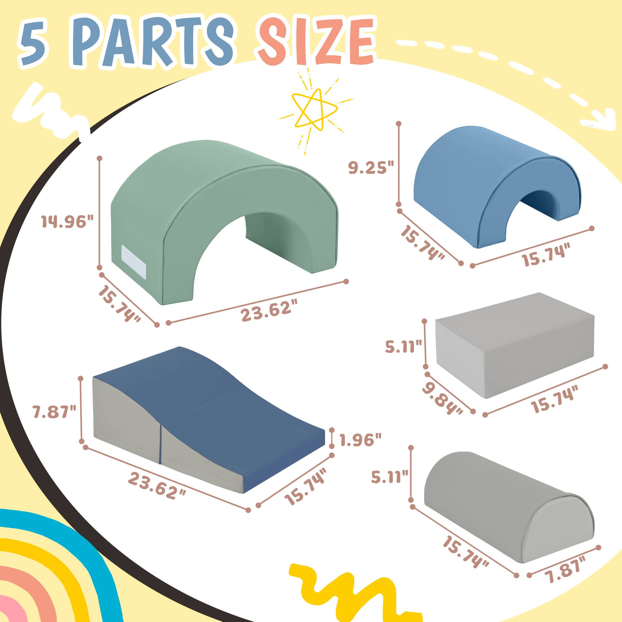 5 PARTS SIZE

- 9.25"
- 14.96"
- 15.74"
- 15.74"
- 23.62"
- 15.74"
- 15.74"
- 23.62"
- 5.11"
- 9.84"
- 15.74"
- 1.96"
- 5.11"
- 15.74"
- 15.74"
- 7.87"