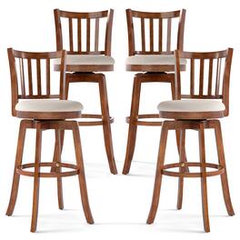 Gymax - 30.5'' Swivel Barstools Set of 4 w/Backrest & Upholstered Seat Footrest for Pub - Brown