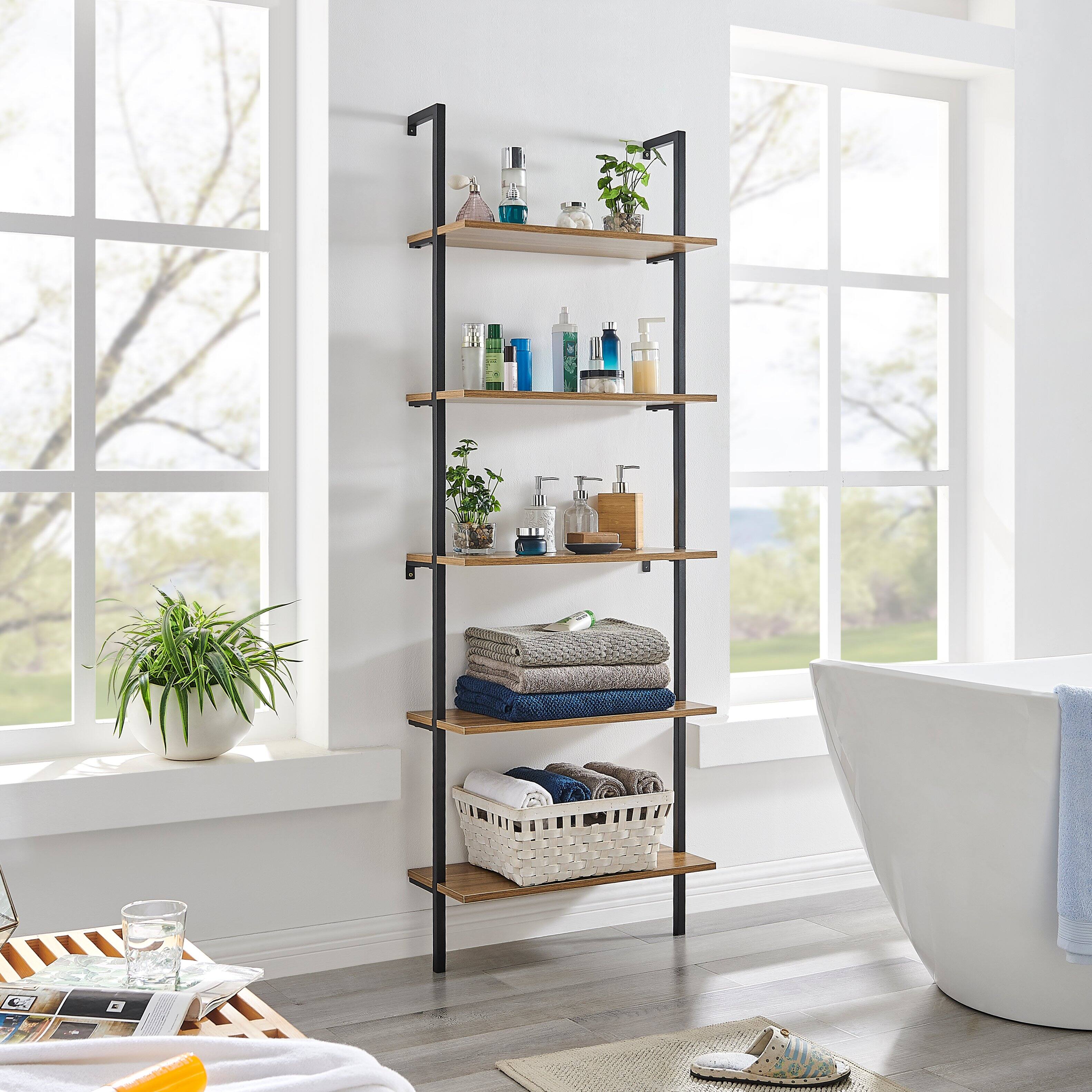 Alt View 2. Danya B - Everett 5-Tier Open Display Wall Mount Ladder Shelf - Black/Light Walnut - Black/Light Walnut.