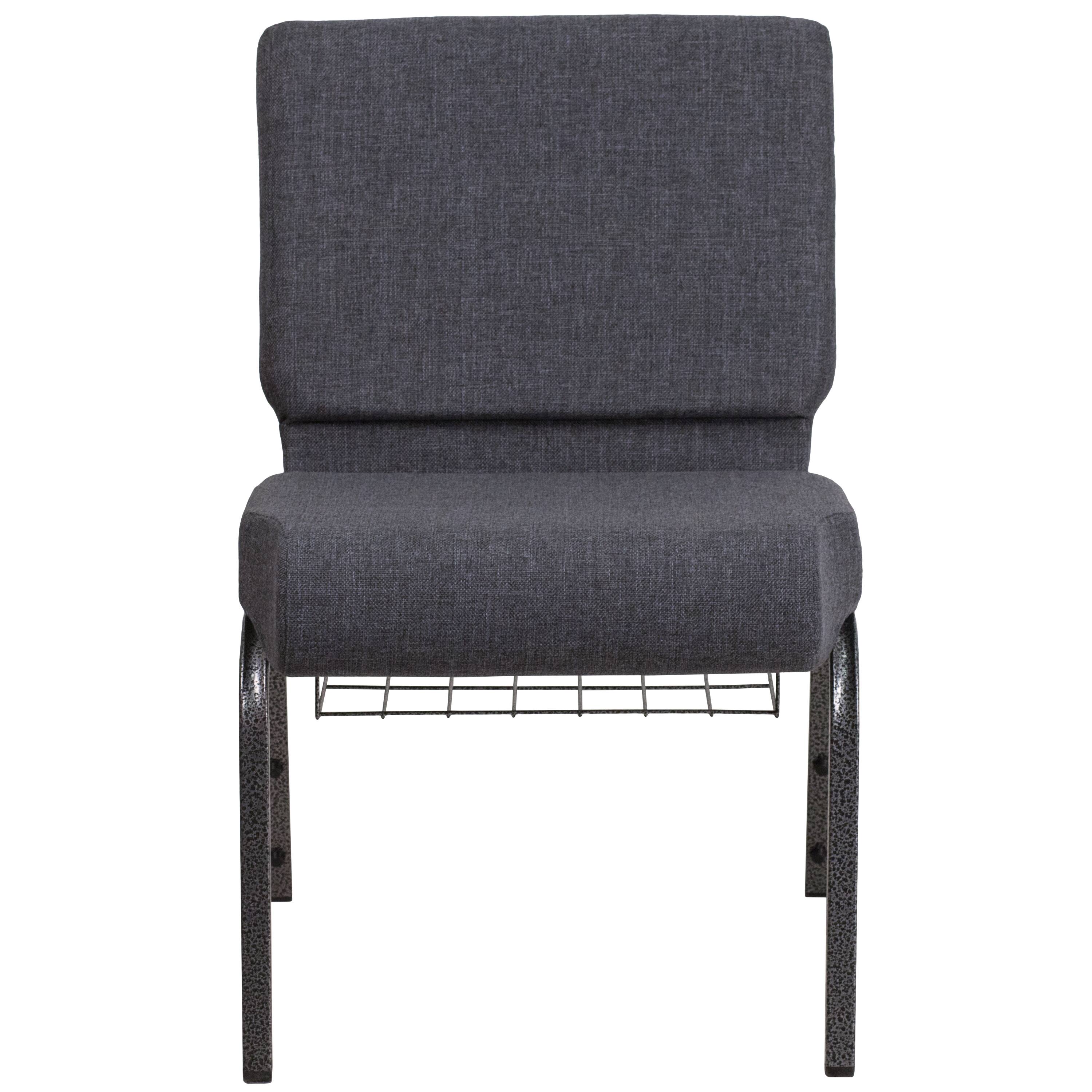 Alt View 5. Emma + Oliver - 4 Pack 21''W Church Chair with Book Rack - Dark Gray Fabric/Silver Vein Frame.