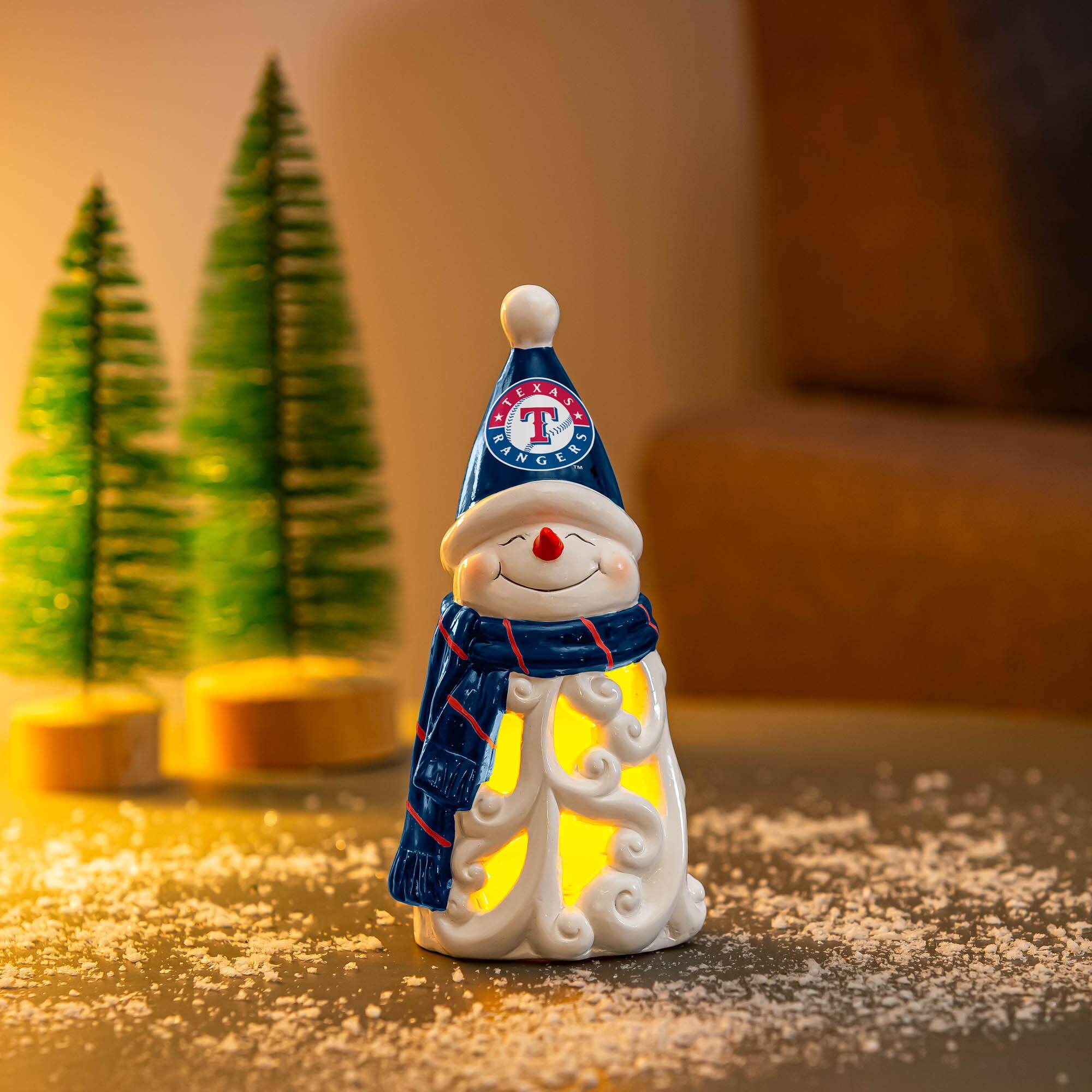 Alt View 1. Evergreen Enterprises - Texas Rangers LED 8" Snowman Lit Garden Statue - Blue.
