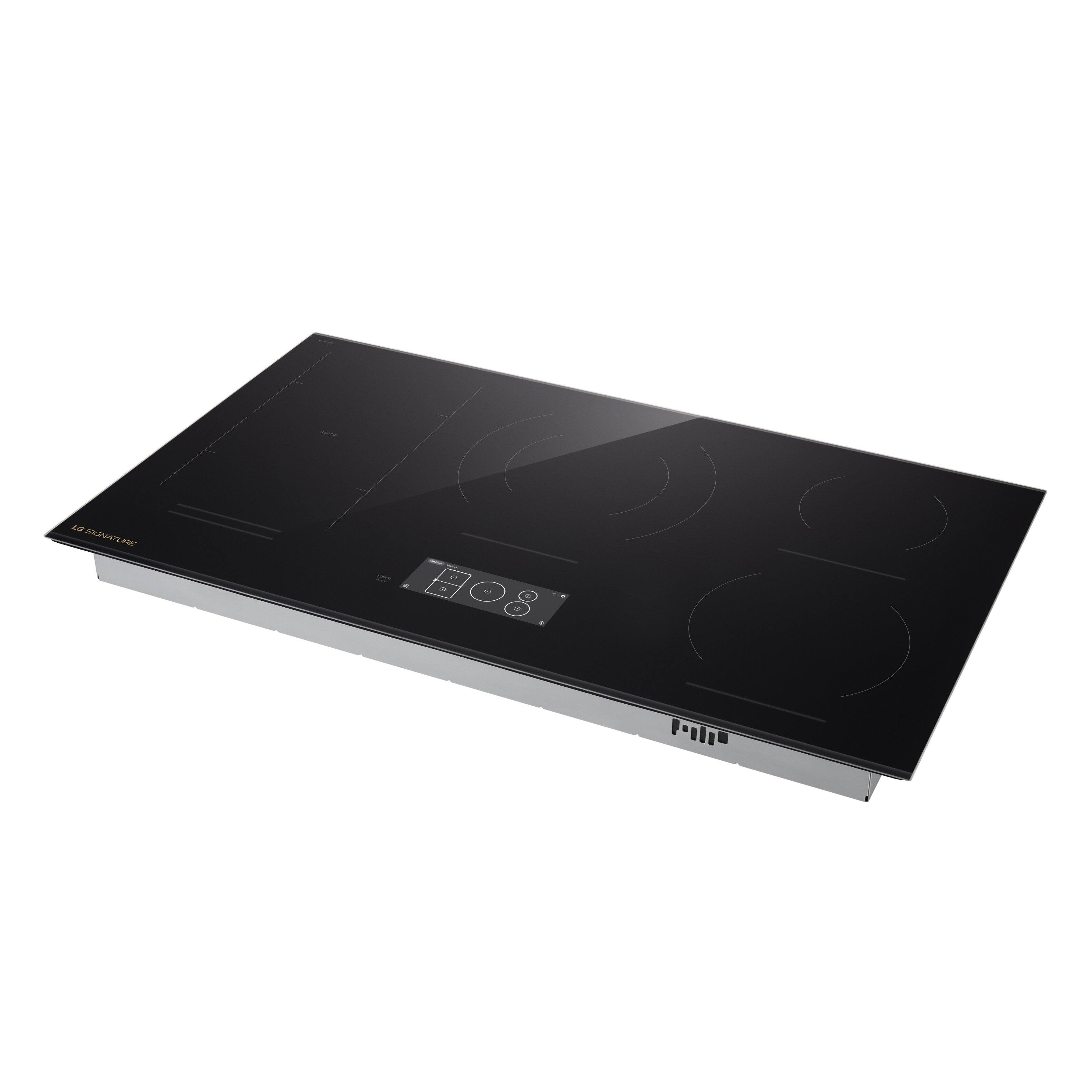 Left. LG - SIGNATURE 36” Built-In Electric Induction Smart Cooktop with 5 Elements, 6.8" LCD Touch Screen and Dual Zone Element - Black.