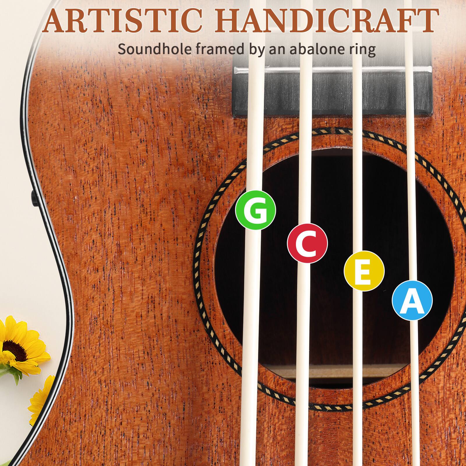 ARTISTIC HANDICRAFT  
Soundhole framed by an abalone ring