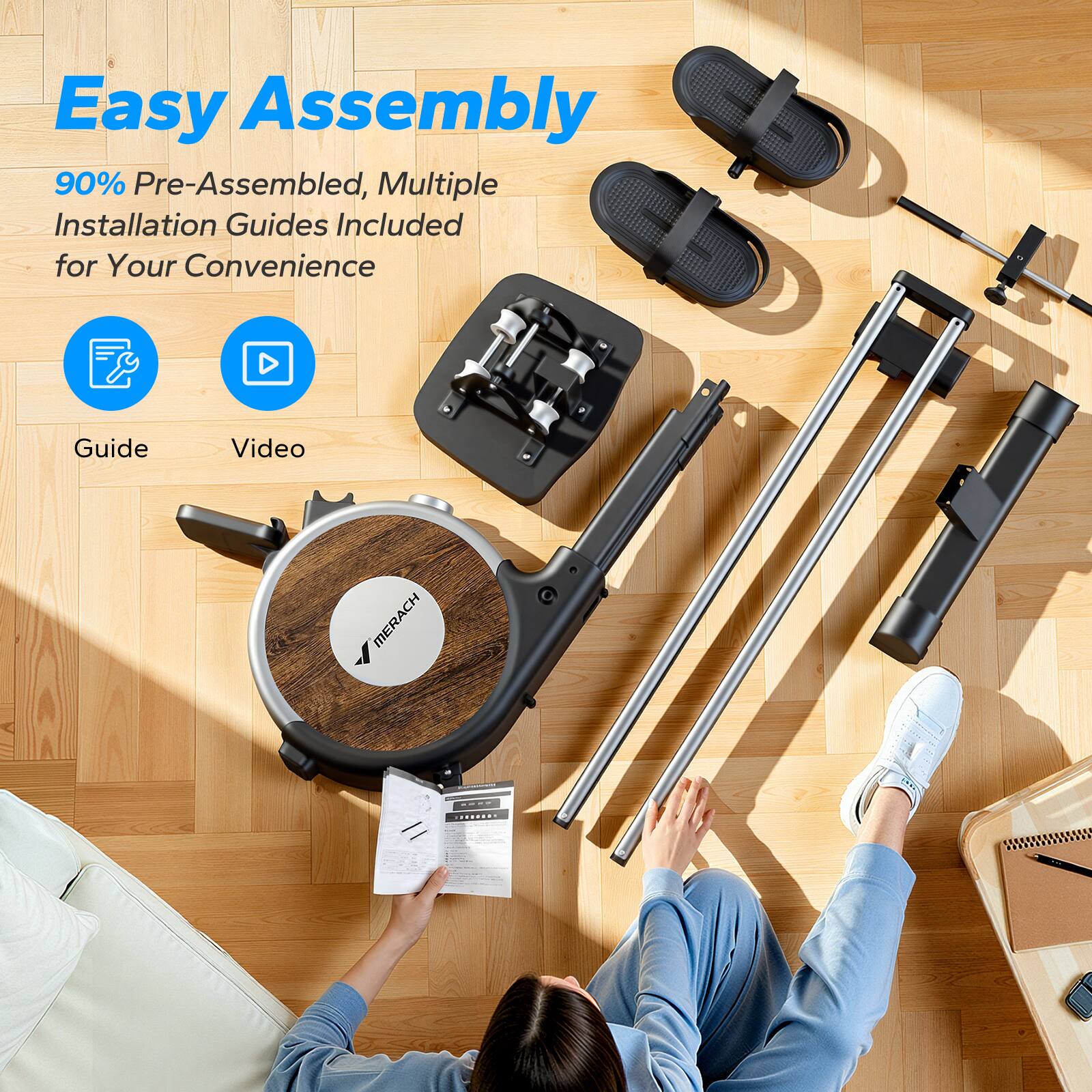Easy Assembly  
90% Pre-Assembled, Multiple Installation Guides Included for Your Convenience

Guide  
Video